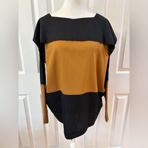 Issey Miyake Camel and Black Wool Blend Square Neck Top Size 2 (US 4-6)